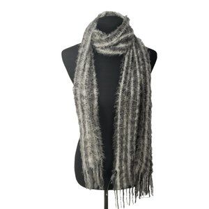 Dillards Black Gray Oversize Jazzy Knit Unisex Winter Fringed‎ Soft Scarf